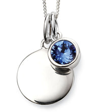 Load image into Gallery viewer, Silver Birthstone necklace September, engraveable.