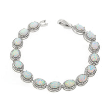 Load image into Gallery viewer, Sterling Silver White Opalique Oval with CZ Bracelet
