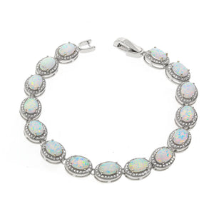 Sterling Silver White Opalique Oval with CZ Bracelet