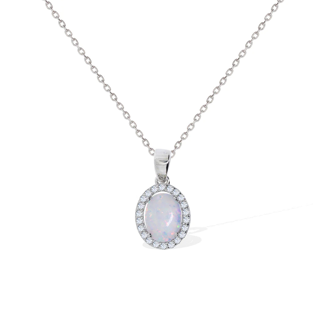 Sterling Silver Oval Opalique Necklace Pendant