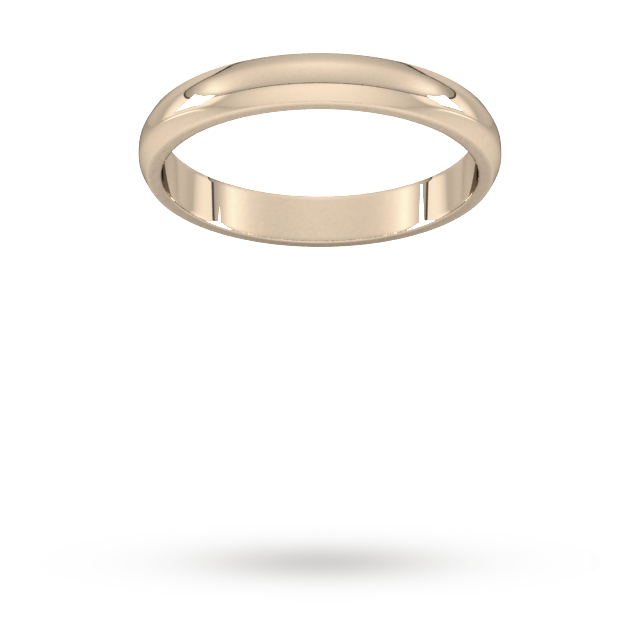 9ct 3mm Traditional D shape Rose Gold Wedding Band. Handmade in Wales.