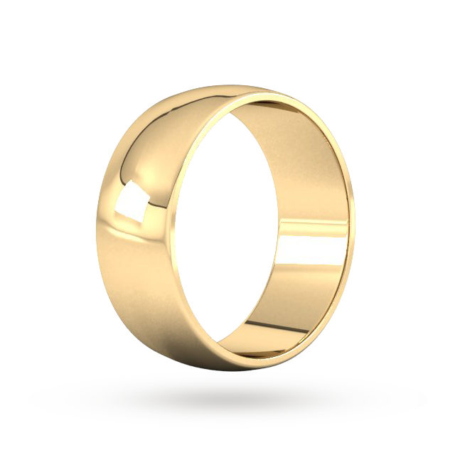 9ct 8mm Yellow Gold Traditional D shape Wedding Band.