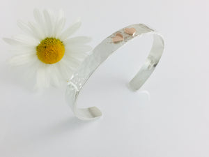 Silver & 9ct Rose Gold Double Heart Cuff Bangle.