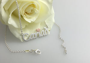 9ct Gold Cariad Love Necklace, handmade in Wales with a rose gold heart.