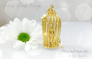 Diamond Set Gold Birdcage with Owl necklace statement piece,  handmade with hidden diamond.