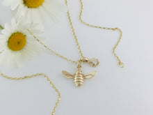 Load image into Gallery viewer, 9ct Gold Honey Bee &amp; Diamond set Flower Necklace.  Handmade by Jeffs Jewellers
