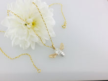 Load image into Gallery viewer, Honey Bee Necklace, Handmade in Argentium Silver &amp; 9ct Gold by Jeffs Jewellers
