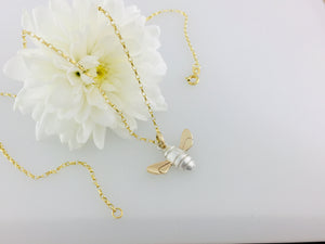 Honey Bee Necklace, Handmade in Argentium Silver & 9ct Gold by Jeffs Jewellers