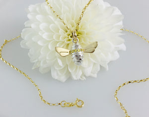 Yellow cz set Honey Bee Necklace, Handmade in Argentium Silver & 9ct Gold by Jeffs Jewellers