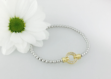 Load image into Gallery viewer, Exquisite Silver Designer Circle Bracelet. Yellow gold pave set circle
