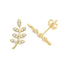 Load image into Gallery viewer, 9ct Cz Leaf studs Studs.
