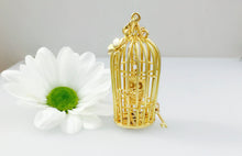 Load image into Gallery viewer, 9ct Gold Birdcage necklace with owl statement piece.
