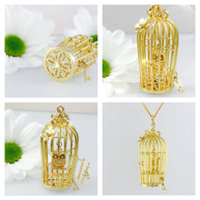 Load image into Gallery viewer, 9ct Gold Birdcage necklace with owl statement piece.

