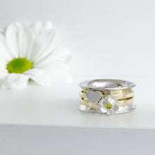 Load image into Gallery viewer, The Love Daisy Spinner Ring, handmade worry ring 9ct solid gold &amp; sterling Silver

