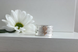 Handmade Heart worry ring, Spinner fidget ring, 9ct solid gold & sterling Silver Spinner stacker, rose gold valentines day