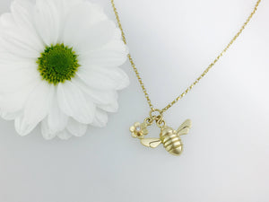 9ct Gold Honey Bee and Fixed Diamond set flower necklace by Jeffs Jewellers