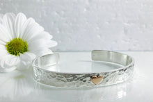Load image into Gallery viewer, Silver &amp; 9ct Rose Gold Heart Cuff Bangle.

