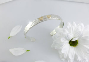 Custom listing for Natalie Silver & 9ct Yellow Gold Heart Cuff Bangle, Hammered textured ideal for Valentines Day, Love cuff