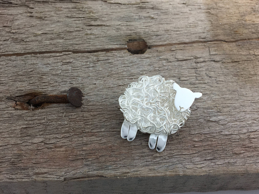 Handmade silver sheep brooch, individually hand crafted at Jeffs Jewellers.