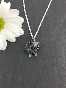 Silver black sheep necklace, individually hand crafted in Wales at Jeffs Jewellers.