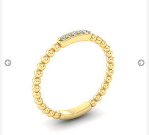 9ct gold Diamond beaded ring, stacker band yellow, red or white gold.