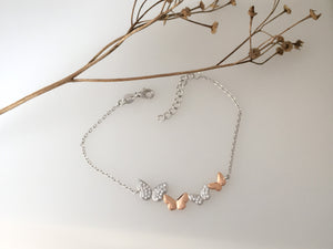 Butterfly necklace. Sterling Silver & Rose gold stone set Butterfly chain