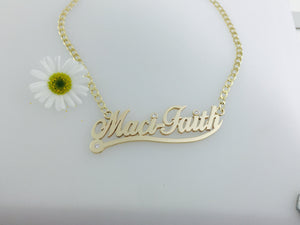 9ct Gold Handmade Name Necklace, Carrie style necklace from Sex In The City with heart.  Hand pierced from thicker sheet.