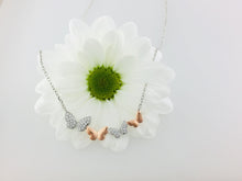 Load image into Gallery viewer, Butterfly necklace. Sterling Silver &amp; Rose gold stone set Butterfly chain
