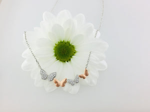 Butterfly necklace. Sterling Silver & Rose gold stone set Butterfly chain