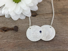 Load image into Gallery viewer, Silver Double Coin Birthstone necklace
