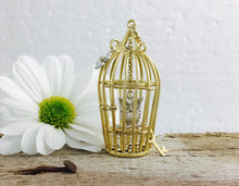 Load image into Gallery viewer, 9ct Yellow and White Gold Diamond Set Gold Birdcage with Owl Necklace.
