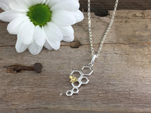 Load image into Gallery viewer, Silver Honeycomb and Bee necklace
