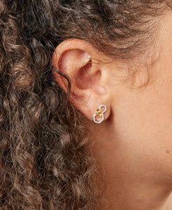 Silver Honeycomb Bee earring studs.
