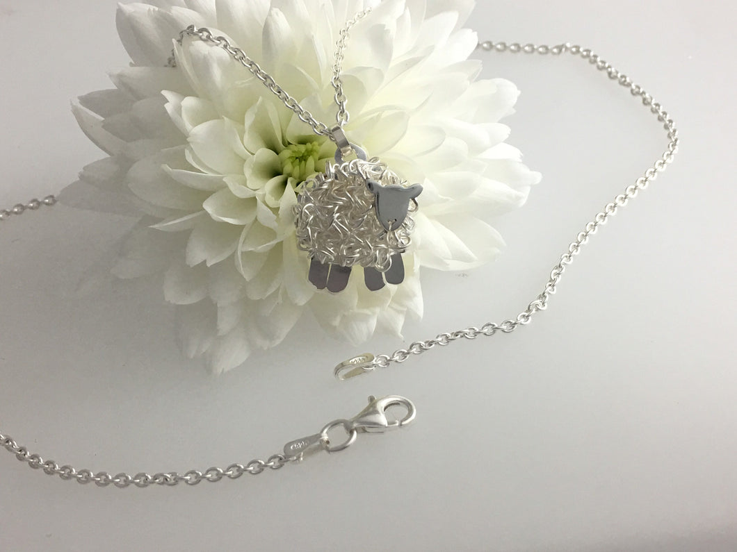 Silver sheep necklace, individually hand crafted in Wales at Jeffs Jewellers.