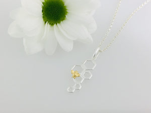 Silver Honeycomb and Bee necklace