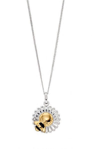 Silver flower and Gold bee Pendant Necklace