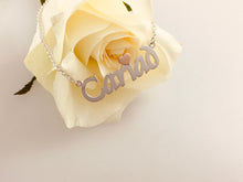 Load image into Gallery viewer, Cariad Love Necklace Silver &amp; 9ct Rose Gold , name necklace. Welsh for love
