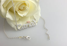 Load image into Gallery viewer, Cariad Love Necklace Silver &amp; 9ct Rose Gold , name necklace. Welsh for love
