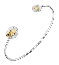 Load image into Gallery viewer, Silver flower and gold bee bangle

