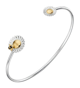 Silver flower and gold bee bangle