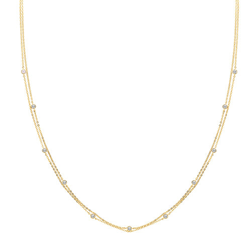 9ct Gold Dainty Double Strand Dew Drop Necklace.