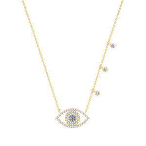 9ct Gold Dainty Cz Set Evil Eye Necklace. Good Luck