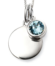 Load image into Gallery viewer, Silver Birthstone necklace March, engraveable.
