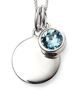 Silver Birthstone necklace March, engraveable.