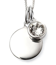 Load image into Gallery viewer, Silver Birthstone necklace April, engraveable.
