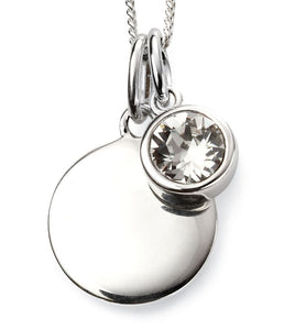 Silver Birthstone necklace April, engraveable.