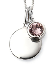 Load image into Gallery viewer, Silver Birthstone necklace June, engraveable.
