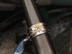 The Daisy Dew Drop Spinner Ring, handmade worry ring 9ct solid gold & sterling Silver