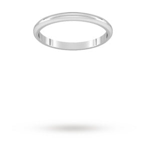 9ct 2mm White Gold Traditional D shape Wedding Band.